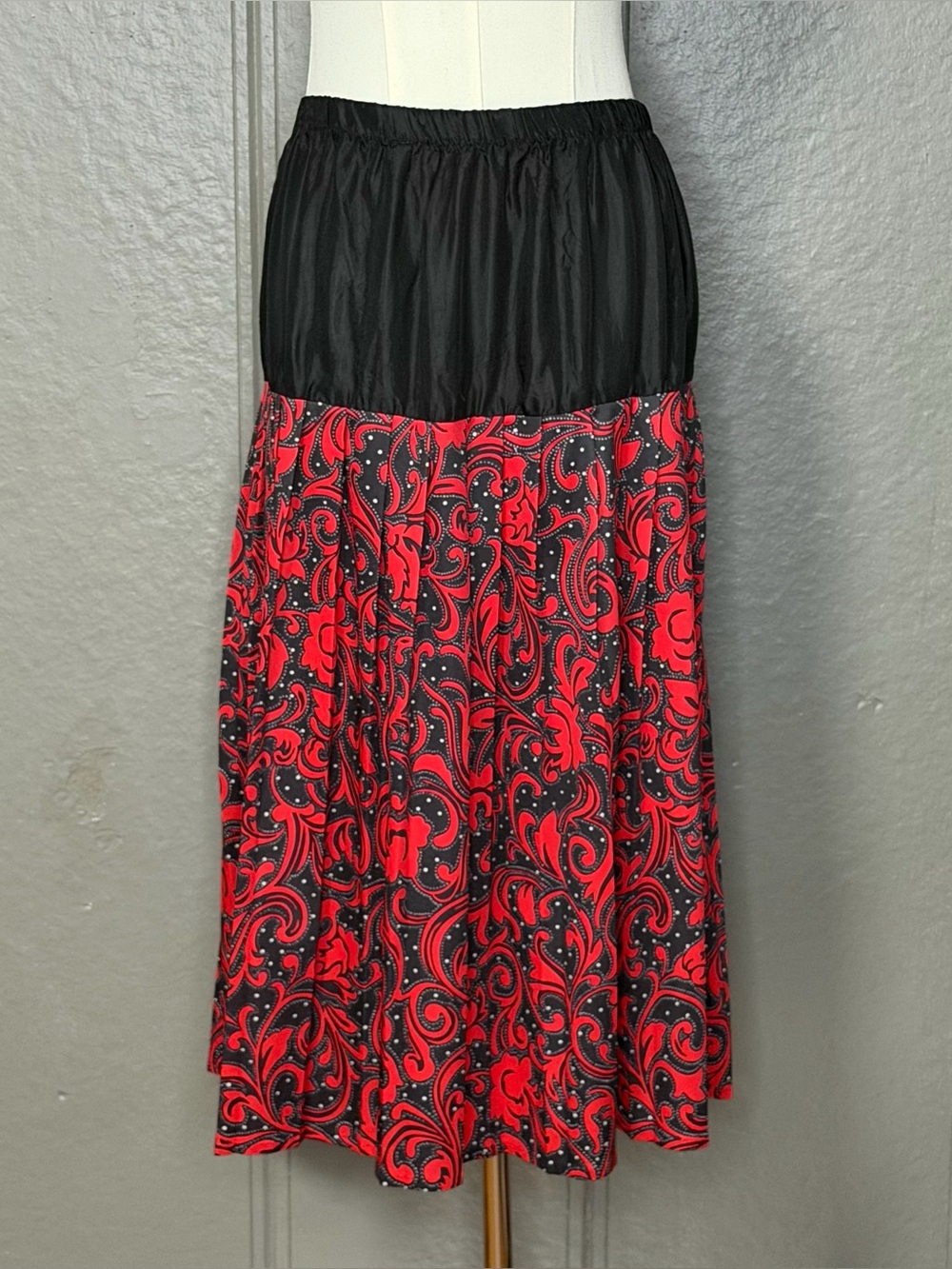 Vintage Red & Black Pleated Dress